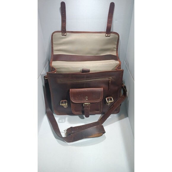 AARON LEATHER GOODS DARK BROWN Briefcase BAG  SPAIN - Picture 8 of 16